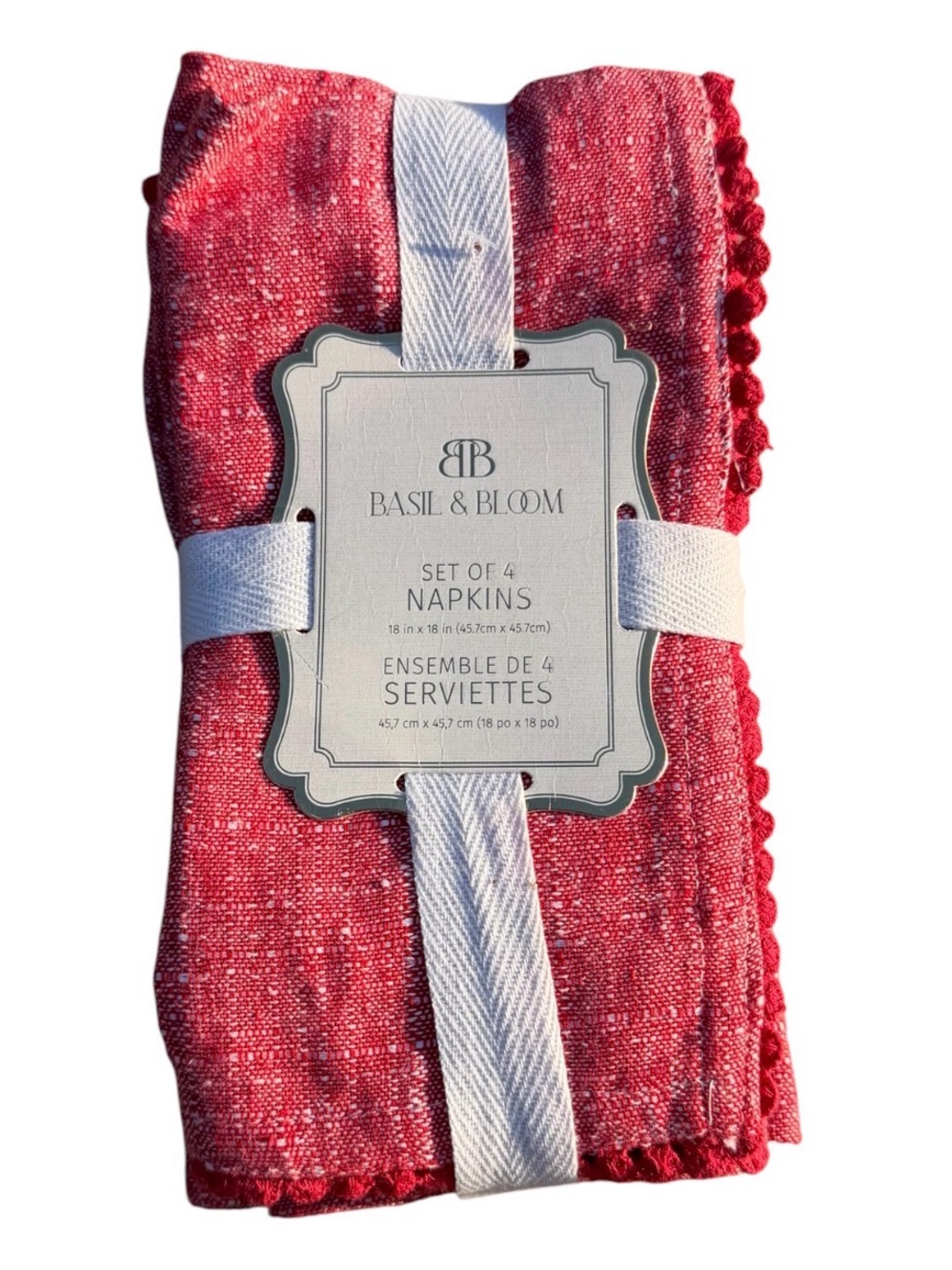 Basil & Bloom Vibrant Heathered Red Hue Cloth Napkins, Set of 4 (18" x 18") new